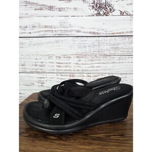 Sketchers Women's Black Wedges Sandals Thongs Size 8 Memory Foam